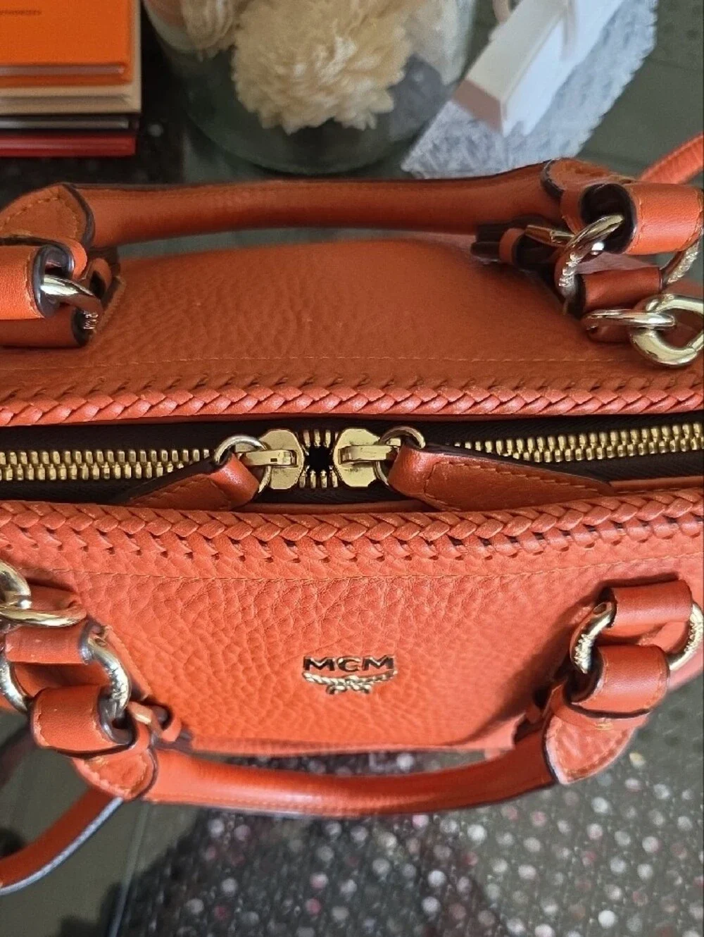 MCM Orange Leather Satchel Bag